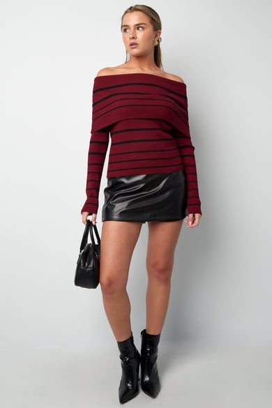 Striped off shoulder top - Black &amp; red h5 Picture6